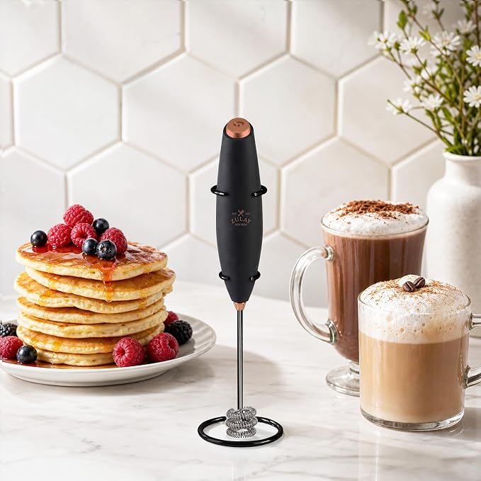 Zulay Kitchen Powerful Milk Frother Wand With Duracell Batteries - Ultra Fast Handheld Drink Mixer - Electric Whisk Foam Maker for Coffee, Lattes, Cappuccino & Matcha - Triple Whisk - Luster Copper