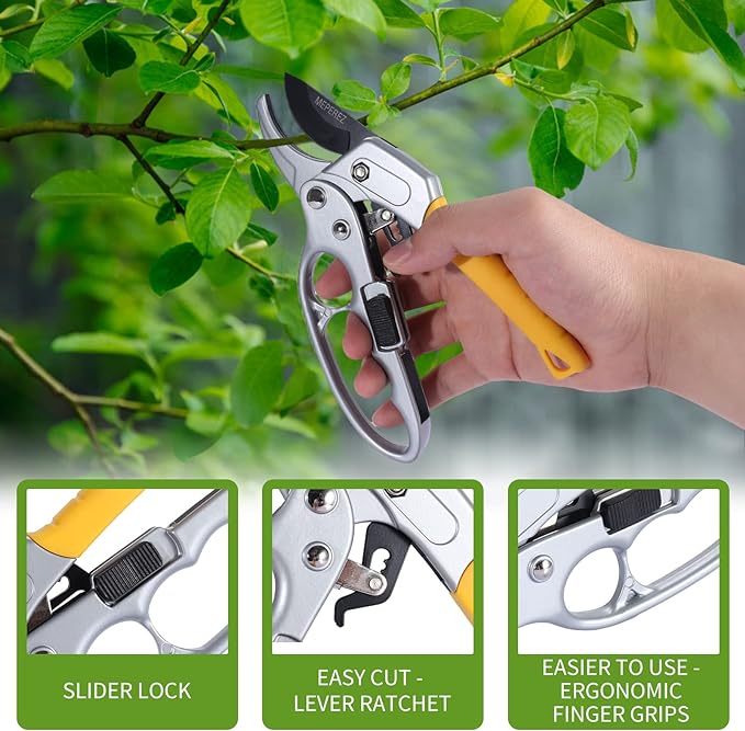 Premium pruning shears for gardening, Work 3 times easier, Pruners heady duty, Sharp garden clippers cuting florist flower, hedge, herb, rose, Indoor live plants, Arthritis weak hand snips