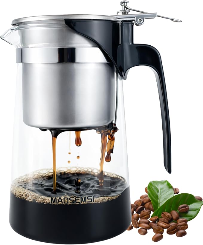 Pour Over Coffee Maker Set, 304 Stainless Steel Coffee Dripper with On/Off Switch, Borosilicate Glass Small Coffee Pot, 50 Filter Papers, Multi-Functional Immersion Drip Cafe Brewer Machine (1, 250ml)