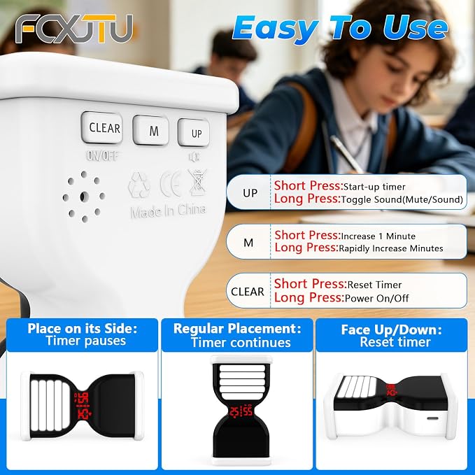 Pomodoro Timer for Productivity, Visual Countdown with Flight Flow | 5/25Min Preset, Custom Countdown, On/Off, Rechargeable, Silent, Desk Flip Hourglass Timer for ADHD Gift Study, Work, Kitchen