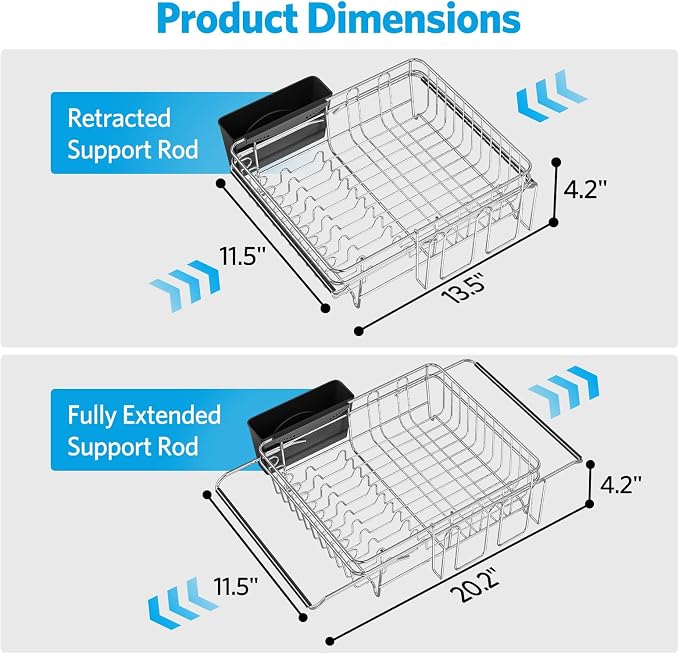 Delamu Over The Sink Dish Drying Rack for Small Kitchen | Expandable Stainless Steel in Sink Dish Drainer, Dish Rack for Kitchen Inside Sink with Utensil Holder, Rustproof, Medium