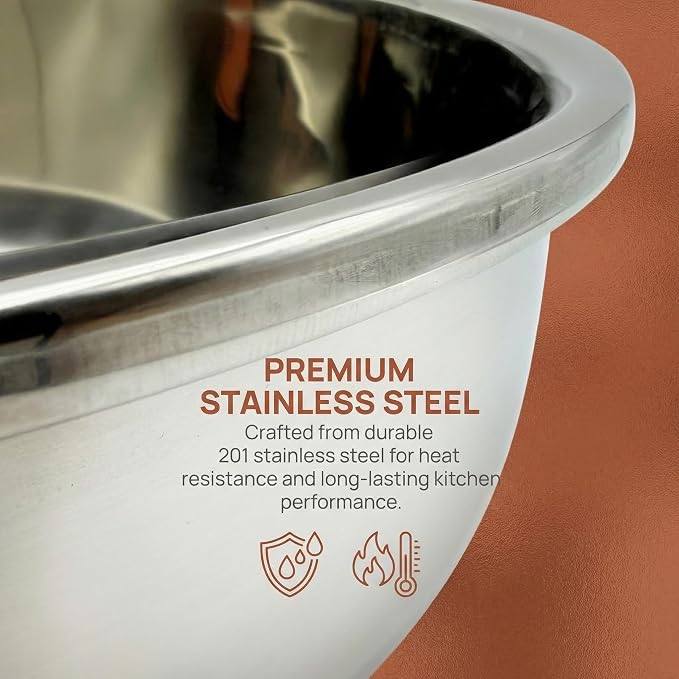 3 Pcs 8.24 Quart Stainless Steel Mixing Bowls, Large Oversized Metal Bowls | For Mixing, Baking, Serving, Marinating, Meal Prep, Home Kitchens And Commercial Use