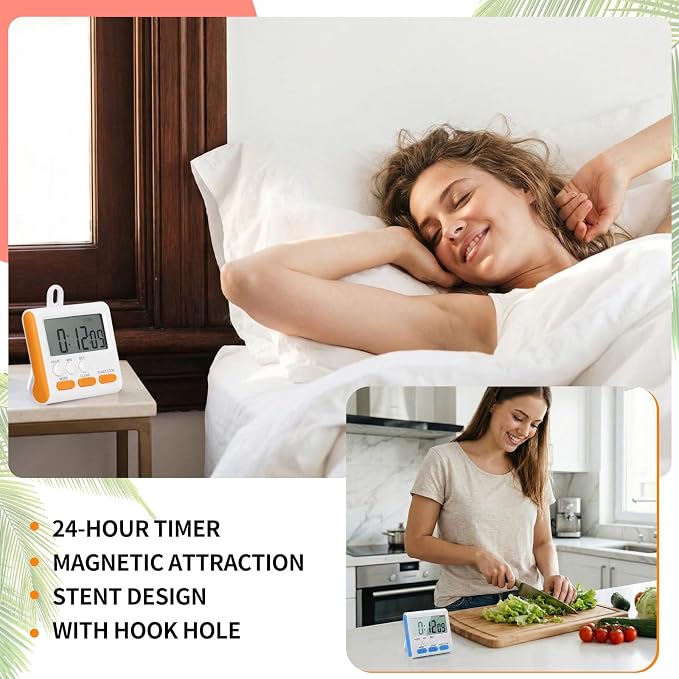 Mudder 12 Pack Digital Kitchen Timer for Cooking, Large Digits, 24 Hour Magnetic Backing Stand Kitchen Timers Clock for Classroom Kids Teachers, Loud Alarm and Large Screen (Mix Color)