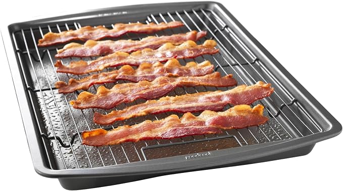 GoodCook 15” x 10.5” Nonstick Carbon Steel Baking Pan & Raised Wire Rack – Pizza Crisper,Crispy Bacon,Multipurpose Cooking Sheet Pan,Cooling Rack,Kitchen Cookware Set,Dishwasher Safe,(Pack of 12)