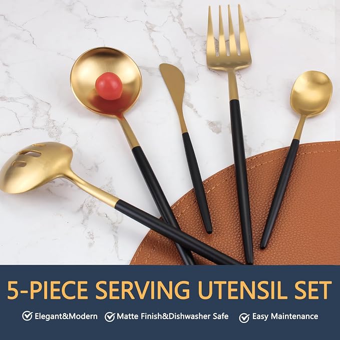 Blackgold Serving Utensils Set, 5pc Stainless Steel Serving Spoons | Serving Spoon,10.3’’,Utensils set for Parties,Buffet Serving Utensils,for Party Banquet,Heavy Duty Flatware,Dishwasher Safe