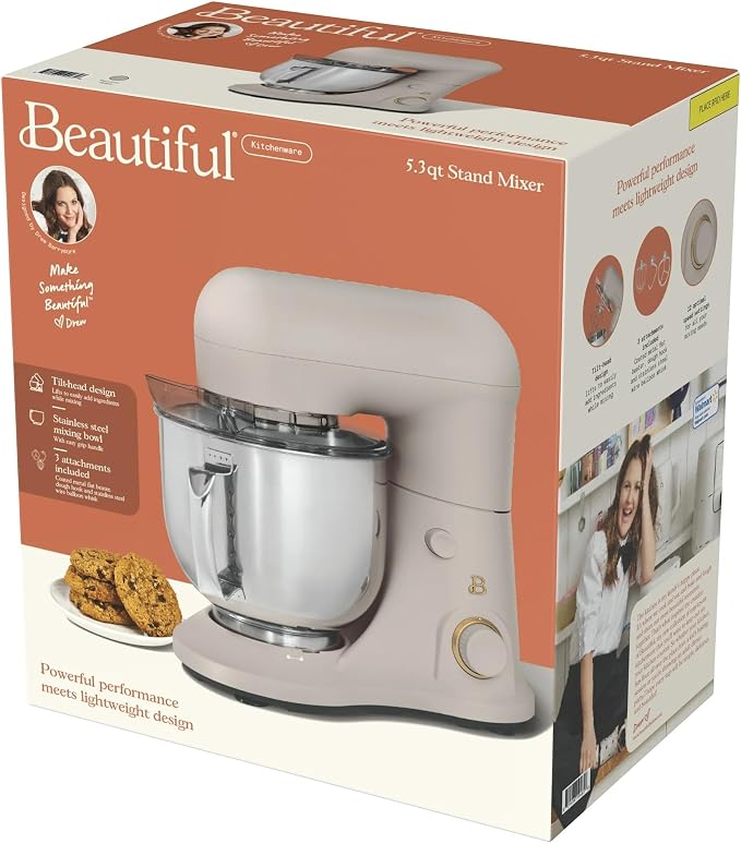 5.3 Qt Stand Mixer, 300W Electric Kitchen Mixer with 12 Speeds, Tilt Head Design, Stainless Steel Bowl, Dough Hook Whisk Beater Splash Guard (Porcini Taupe)