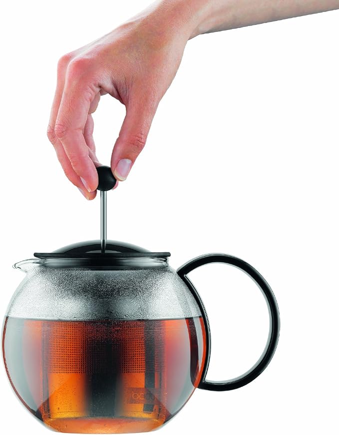 Bodum 34oz Assam Glass Tea Press with Stainless Steel Filter, Black Plastic Lid