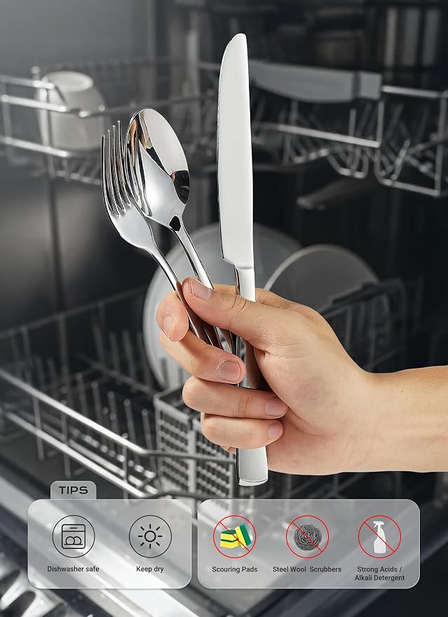 20-Piece Flatware Sets, Silverware Set for 4, Durable Stainless Steel Tableware in Ergonomic Design Size and Weight, Kitchen Utensils Set with Steak Knives, Rust-proof, Dishwasher Safe