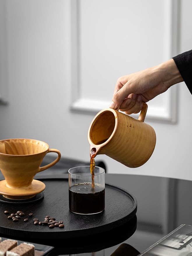 Pour Over Coffee Maker,Ceramic Coffee Maker With 40 pcs Paper Filter，15oz/450ml Pour Over Coffee Dripper (Yellow, V02)
