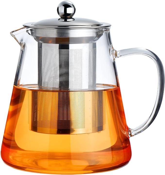 PARACITY Glass Teapot Stovetop 18.6 OZ, Borosilicate Clear Tea Kettle with Removable 18/8 Stainless Steel Infuser, Teapot Blooming and Loose Leaf Tea Maker Tea Brewer for Camping, Travel (550ML) | Tea infuser & tea strainer. Blooming tea; clear teapot,...