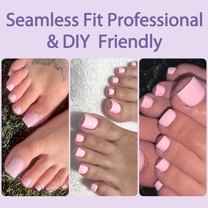 AddFavor 160pcs Pink Press on Toenails for Women, Full Cover Fake Toe Nail Tips with Adhesive Tabs, Artificial Pedicure Toe Nail Press ons, Pink False Toenail Press ons