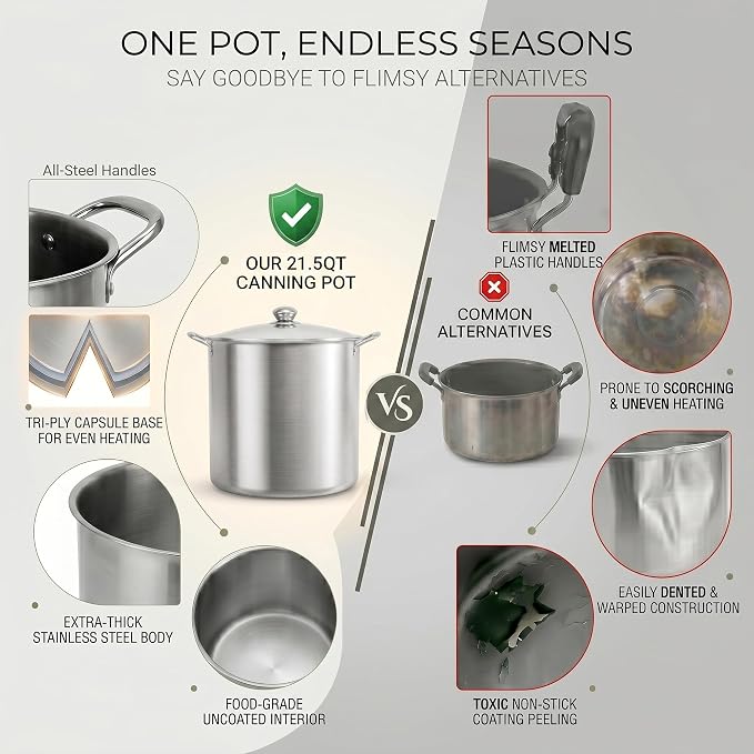Canning Pot Water Bath Canner with Rack and Lid, 21.5QT Stainless Steel Stock Pot, Canning Supplies Starter Kit with Mason Jars, Tongs, Full Canning Accessories & Canning Tools Set for Beginners