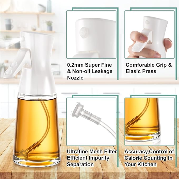 Lallisa 4 Pcs Oil Sprayer for Cooking 180 ml Glass Olive Mister Oil Dispenser Bottle for Kitchen Vinegar Spritzer for Air Fryer Gadgets Making Baking Frying Bbq Salad Accessories