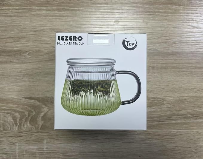 Glass Tea Infuser Cup with Lids and Handle for Blooming & Loose Leaf, 14oz | Borosilicate, Heat Resistance, Lead-free, Microwave & Dishwasher Safe