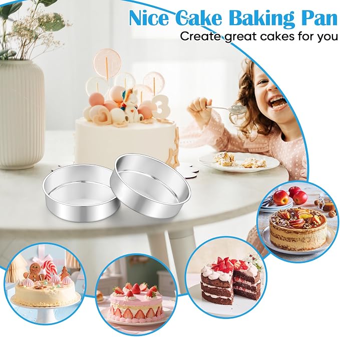 TeamFar 7 Inch Cake Pan, Stainless Steel Round Layer Cake Baking Pan | Baking Tin for Birthday Wedding, Non-Toxic & Heavy-Duty, Mirror Finish & Leak Proof, Oven & Dishwasher Safe