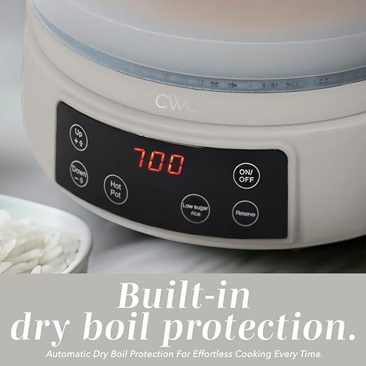 COOK WITH COLOR Glass Mini Low Carb Rice Cooker – Holds 2 Cups Raw/Makes 6 Cups Cooked with Auto Lift Filter Basket, Hotpot & Steamer for Rice, Grains, Digital Panel with Keep Warm, Cream