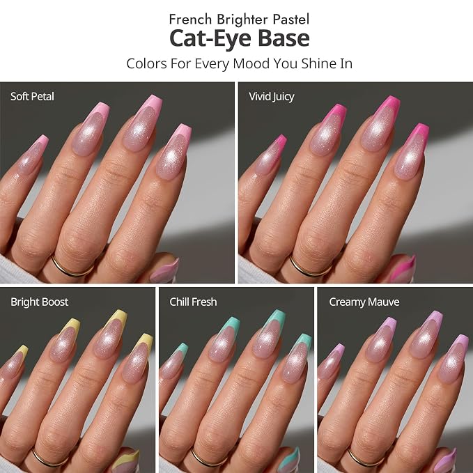 BTArtboxnails XCOATTIPS Pastel French Tip Press On Nails, L Coffin, Cat Eye | Lamp-Curable 4-Week Wear, Salon Quality Value at Home, Natural Nail Look, Easy-to-Apply for Beginners, 160ct Nail Tips Only