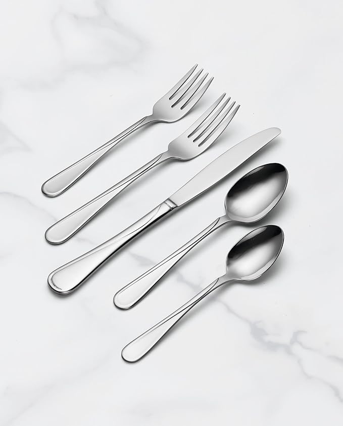 Oneida Flight 65-Piece 18/0 Silverware Set for 12, Flatware | mirror finish, dishwasher safe | includes serving spoons and utensil set | cutlery set, wedding silverware
