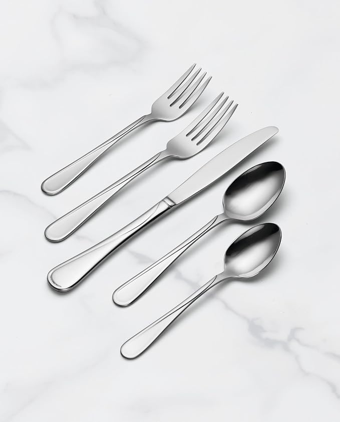 Oneida Flight 45-Piece 18/0 Silverware Set for 8, Flatware | mirror finish, dishwasher safe | includes serving spoons and utensil set | cutlery set, wedding silverware