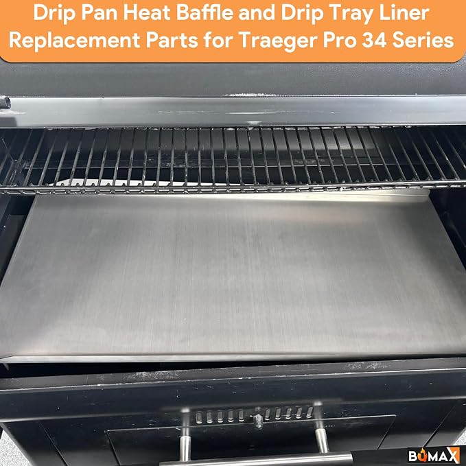 BQMAX Drip Pan Heat Baffle and Aluminium Grease Drip Tray Liners for Traeger Pro 34 Series Tex Elite Newer Tex Elite Pellet Smoker Grills, Suitable for Traeger Pro 34 Accessories BAC006 BAC410