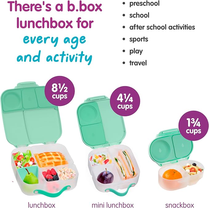b.box Mini Lunch Box, Snack Containers for Kids, Lunch Box Kids, 4.25 Cup | Bento Box for Kids, Sanck Box, Lunch Containers, Leak Proof, Dishwasher Safe, BPA Free, PFAS Free, Ages 3+ — Spearmint