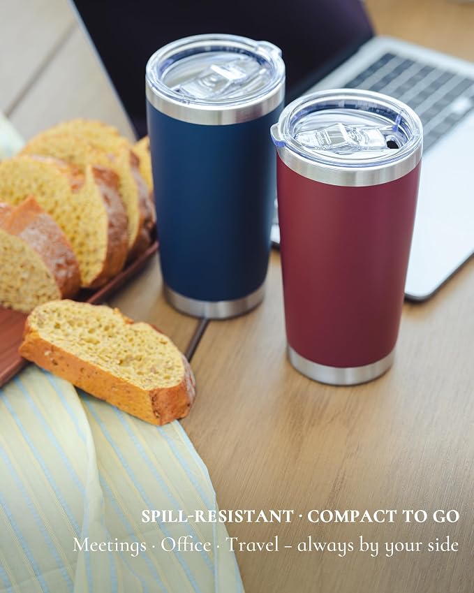 20oz Travel Coffee Tumbler 8 Pack, Lids and Straws, Stainless Steel | Double Wall Vacuum Insulated Tumbler, Coffee Mug for Hot & Cold Drinks, Fits Most Car Cup Holders, Navy Blue
