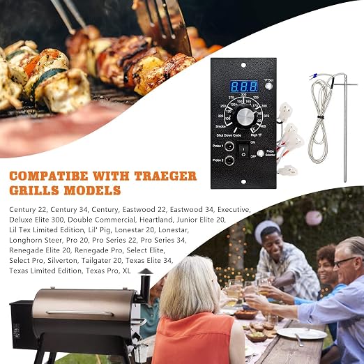 Upgraded Digital Thermostat Controller for Traeger Pellet Grills and Sensor | Player Mode-10 Temp Compensation Levels, 3 Advanced Modes- Pr0 Pr1 Pr2, New "P" Button, Error Code Detection, 2 Probe Ports