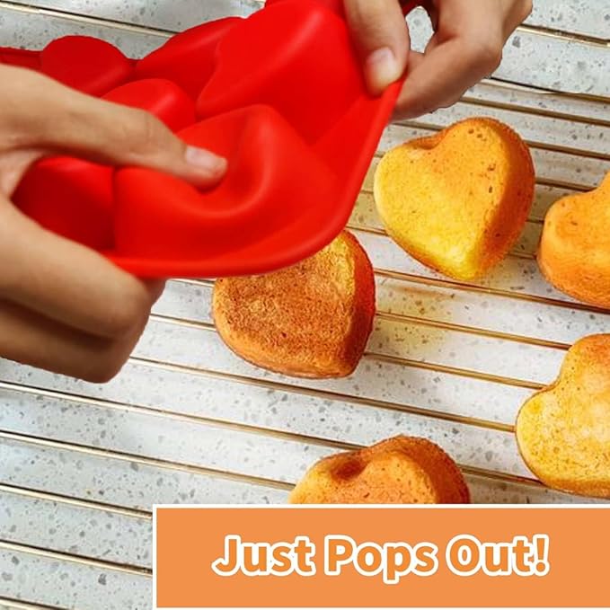 SILIVO Silicone Heart Muffin Pan (2 Pack) - Nonstick Silicone Molds for Baking, Cupcake Pan for Brownies, Tartlets and Egg Bites