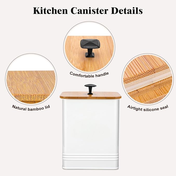 Kitchen Canisters Set of 3, Metal Flour Sugar Storage Containers with Airtight Lids-Canisters Sets for Kitchen with Customizable Chalkboard Labels & Marker Pen-Spice, Coffee Storage Jars(White)
