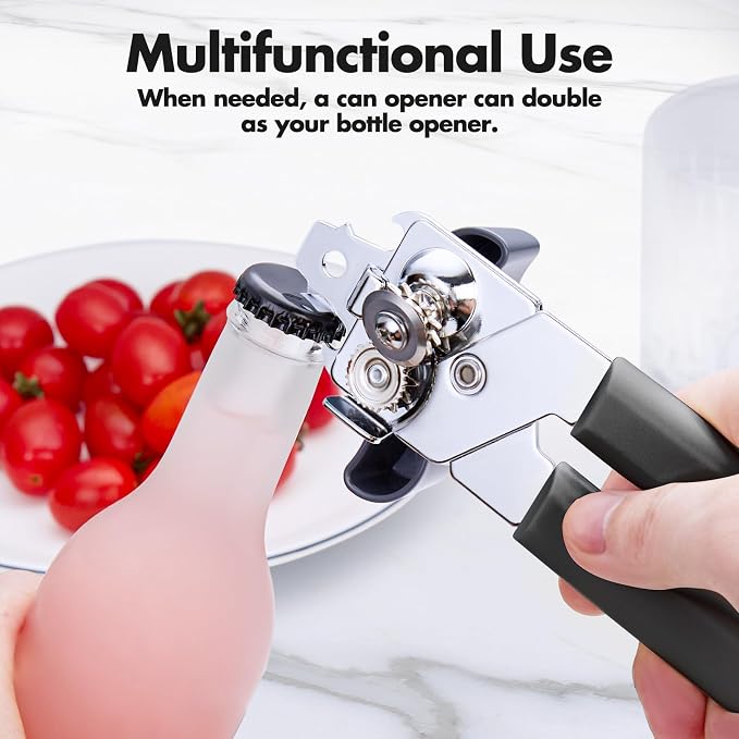 Can Opener Manual, COKORA Can Openers Hand Held with Comfort Anti-Slip Handles, Heavy Duty Stainless Steel Can Opener Smooth Edge and Bottle Openers, Easy Turn Can Openers for Seniors, Kitchen, Gray