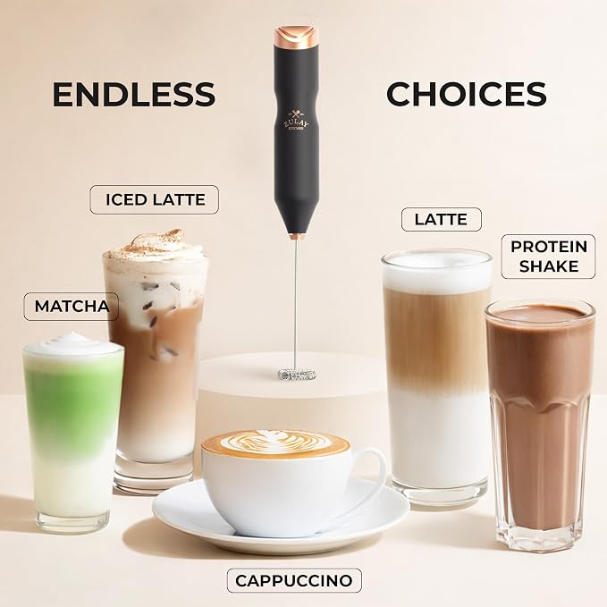 Zulay Kitchen Powerful Frother Wand AA Batteries Included, Ultra Fast Handheld Drink Mixer, Comfort Milk Frother, Stainless Steel Whisker, Frother Handheld for Coffee, Protein & Matcha - Frothmate 2.0
