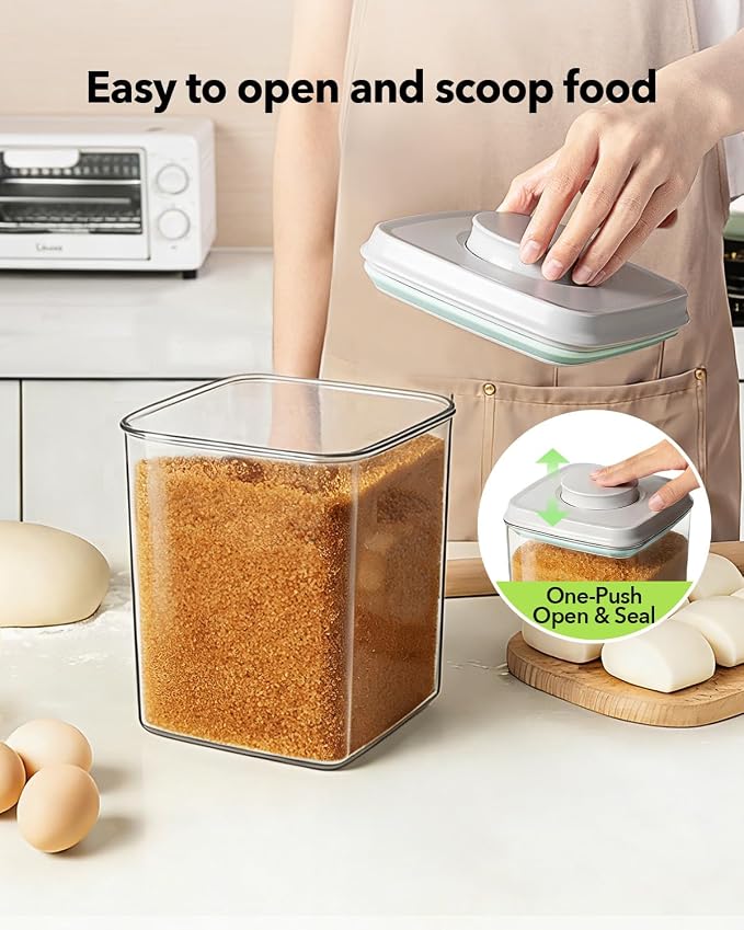 Food Storage Container Sets, 2.8 Qt + 4.2 Qt *2 Airtight Canisters with Lids and 130ml Scoop, BPA-Free Plastic Pantry Containers for Flour, Sugar, Rice