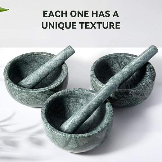 Luxury Marble Mortar and Pestle Set, 7"-4cups Grinder Bowl for Guacamole, Salsa, Pill Crusher, Spice, Herb, Garlic, Nut, Heavy Duty Grinder for Kitchen