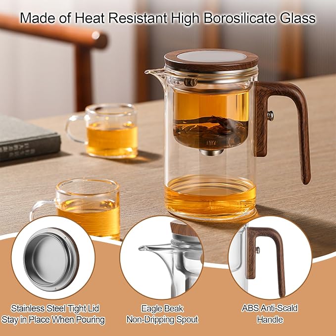 Enchanti Tea Pot, Glass Teapot with Infuser,Magnetic Loose Leaf Tea Steeper | Magic Teapot with Strainer for Water Separation, Loose Tea Infuser Diffuser, Tea maker with Handle,Gift Package, 20.3oz/600ml