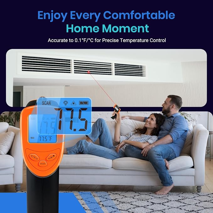 Etekcity Infrared Thermometer Laser Temperature Gun, -58°F~1130°F, Orange | Cooking, Pizza Oven, BBQ, Meat, Kitchen, Reptile, HVAC, Adjustable Emissivity, MAX Display, High Temperature
