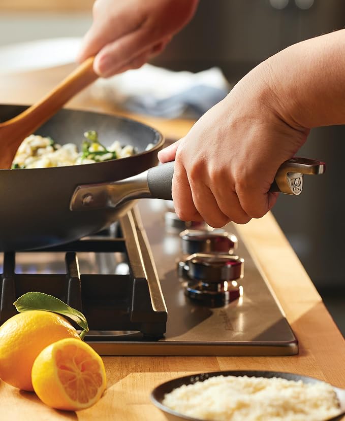 Anolon Advanced Home Hard-Anodized Nonstick Ultimate Pan with Lid and Helper Handle, Non Stick Frying Pan, 12-Inch, Moonstone
