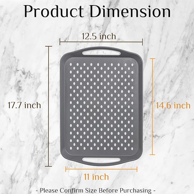 17.7" x 12.5" Anti-Slip Serving Trays with Handles, 3 Pcs X-Large Rectangular Food Serving Tray for Lap, Food Trays for Eating on Couch, Reusable and Durable, Grey