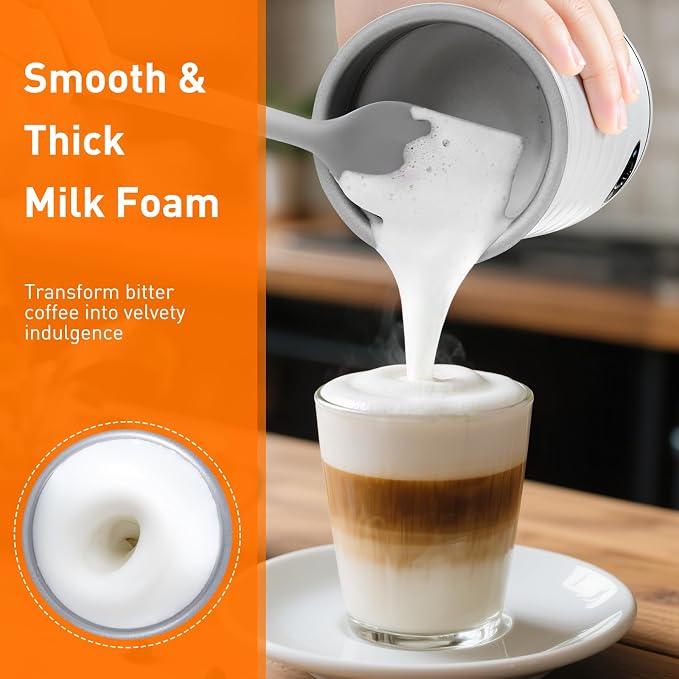 Secura Electric Milk Frother, 4-in-1 Automatic Hot & Cold Foam Maker | Quiet Operation & Easy Cleanup – Create Rich, Smooth Foam for Lattes and Cappuccinos, Includes Silicone Spatula