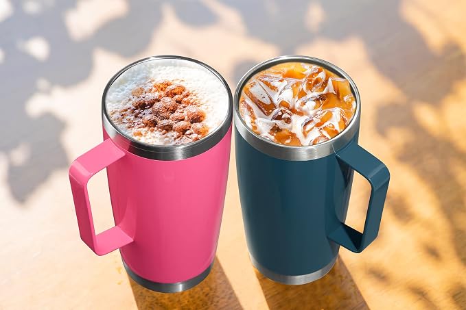 CIVAGO 20 oz Rose Gold Insulated Stainless Steel Tumbler Mug with Lid, Straw, Handle and Double Wall Vacuum Insulation