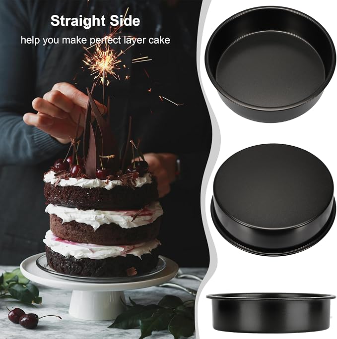 8 Inch Cake Pan, 3PCS Nonstick Baking Pans Set with 100PCS Parchment Paper | Cookie Cake Pan for Layer Cakes, Sturdy Round Cake Pans Sets for Baking for Birthday Christmas, Dishwasher Safe & Easy Clean