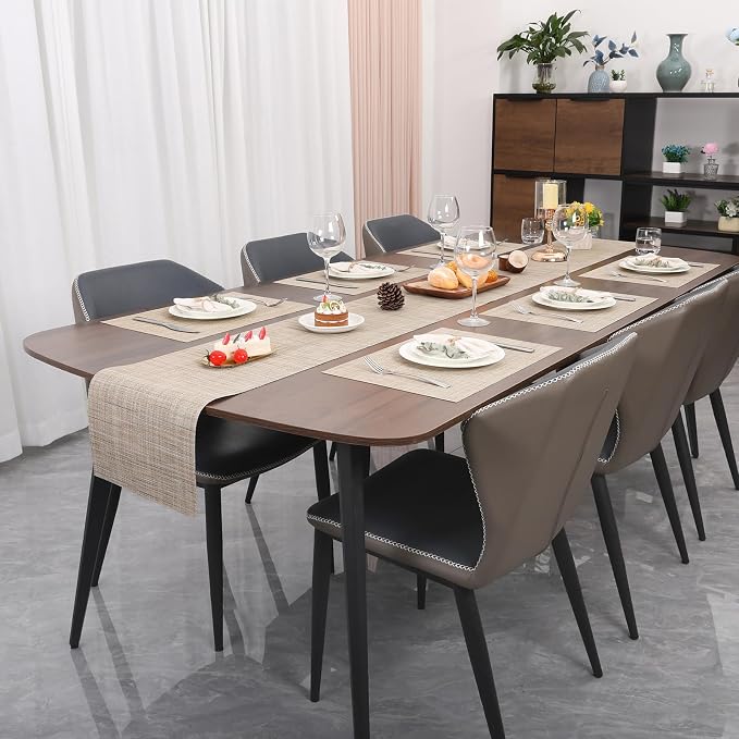 Myir JUN Placemats Set of 6 Kitchen and Dining Table Placemats | Vinyl Placemats Place Mats Indoor/Outdoor Set of 6 Washable Table Mats Non-Slip Place mats for Dining Table, Beige