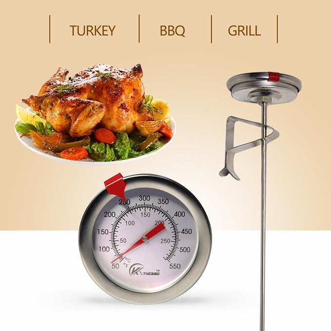 Candy/Deep Fry Thermometer with Instant Read,Dial Thermometer,12" Stainless Steel Stem Meat Cooking Thermometer,Best for Turkey,BBQ,Grill,Analog display