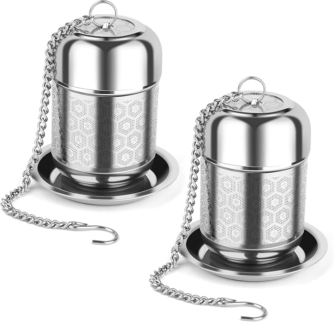 Tea Infuser for Loose Leaf Tea, Extra Fine Mesh Tea Strainers, 304 Stainless Steel & Updated Slim Threaded Lid, Loose Leaf Tea Steeper for Brew Tea, Spices, Rooibos, 2 Pcs, Sliver