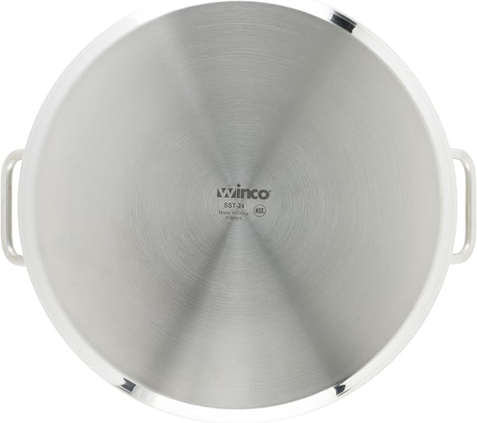 Winware Stainless Steel 24 Quart Stock Pot with Cover,Silver | Dishwasher safe, Heating, Riveted handles for grip, Wide base for soups, Great for Stocks, Soups, Pasta and Batch Cooking