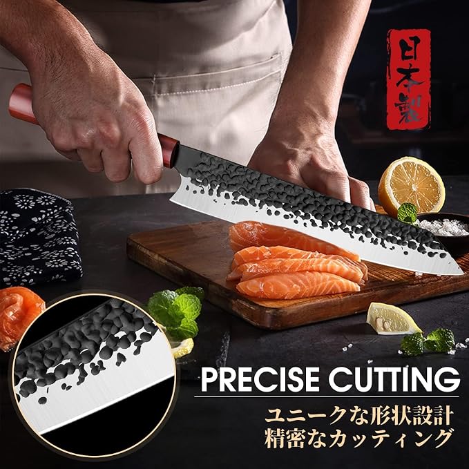 Huusk Japanese Kiritsuke Chef Knife - 8 Inch Hand Forged Kitchen Knives | Multipurpose High Carbon Steel Cooking Knife for Meat & Fish, Ergonomic Wood Handle, Ideal Cooking Gift