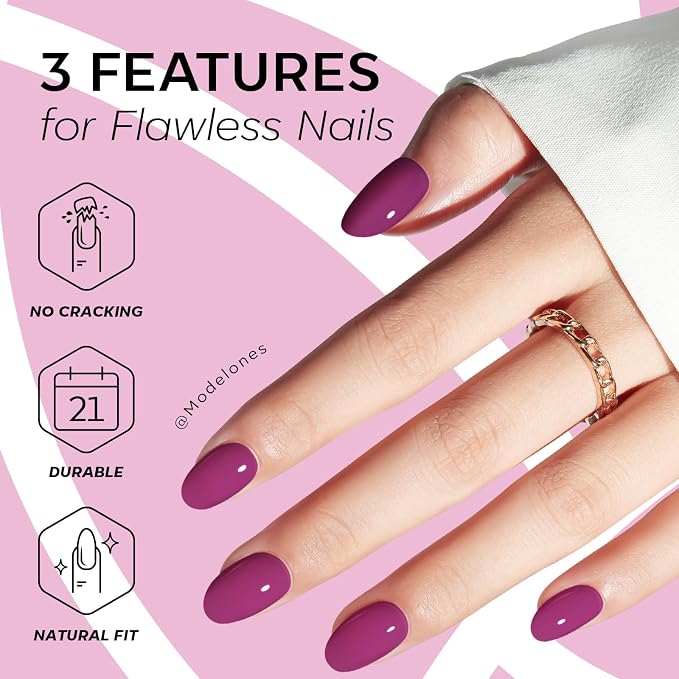 modelones Plum Short Press on Nails, Oval Fake Nails Kit Nails Press Ons | with Nail Glue, Adhesive Tabs, Nail File, Prep Pad, Manicure Stick, 32Pcs 16 Sizes, Summer Women Girl Gift