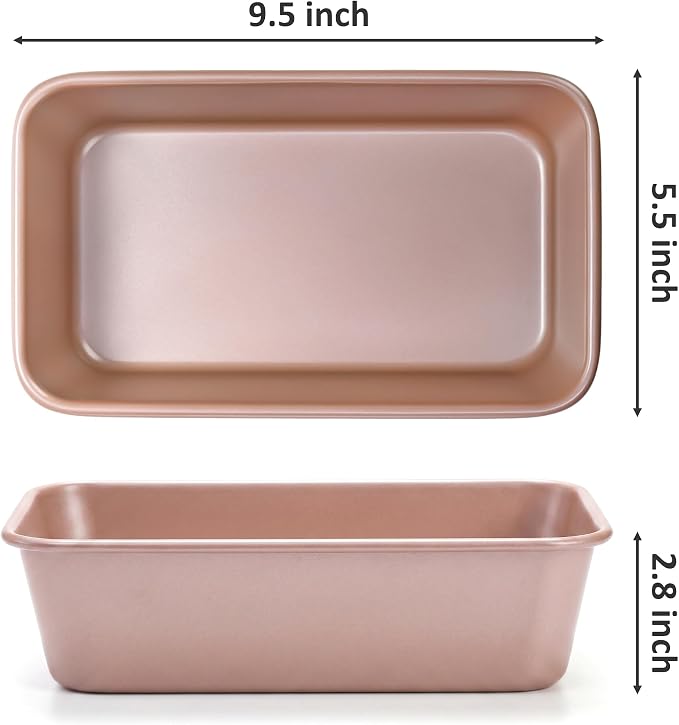 Elsjoy 4 Pack Non-Stick Loaf Pan, 9.5 x 5.5 Inch Champagne Bread Loaf Pans Carbon Steel Bread Tin Set for Baking, Metal Bakeware for Bread, Meatloaf, Cake