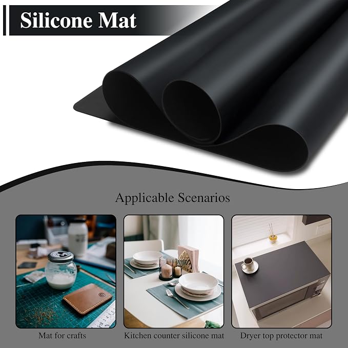 2Pcs Black Silicone Placemats, 15.7"x 11.8" - Kitchen Counter & Baking Silicone Mats