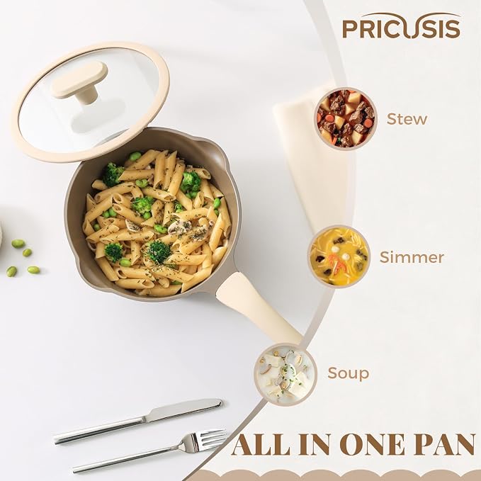 PRICUSIS Nonstick Saucepan with Lid, 2 Quart Sauce Pan, Healthy Sauce Pot with Pour Spouts for Multipurpose Use, PFOS & PFOA Free, Induction Compatible, Apricot