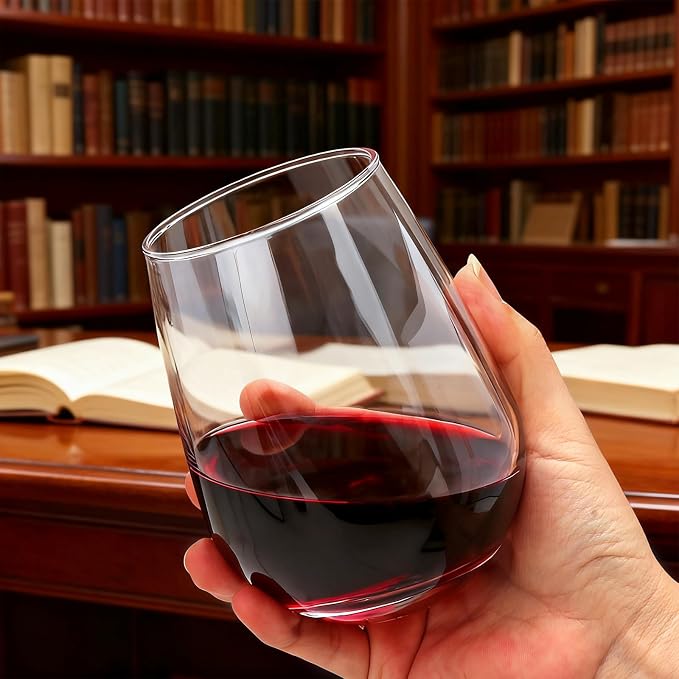 Stemless Wine Glasses Set of 12,16oz Crystal Red White Wine Glass